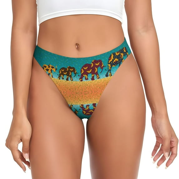 Thongs for Women - Elephants No Show Seamless Womens Thongs Underwear, Soft Stretch G String Thongs for Women,Cuteness Ladies Thong Bikini Panties Briefs