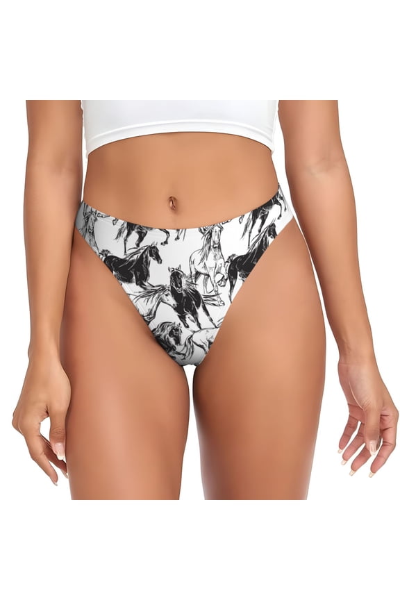 Thongs for Women - Extreme Sketch Cool Horse_E No Show Seamless Womens Thongs Underwear, Breathable G String Thongs for Women, Ladies Stretch Low Rise Thong Bikini Panties Briefs