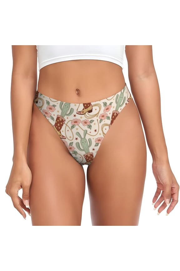 Thongs for Women - Floral Cowboy Boots No Show Seamless Womens Thongs Underwear, Breathable G String Thongs for Women, Ladies Stretch Low Rise Thong Bikini Panties Briefs