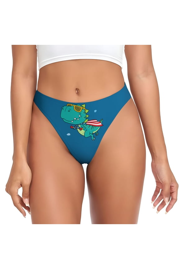 Thongs for Women - Flying Superhero Dinosaur No Show Seamless Womens Thongs Underwear, Breathable G String Thongs for Women, Ladies Stretch Low Rise Thong Bikini Panties Briefs
