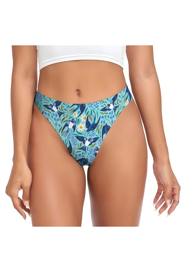 Thongs for Women - Flying Swallows And Flowers No Show Seamless Womens Thongs Underwear, Breathable G String Thongs for Women, Ladies Stretch Low Rise Thong Bikini Panties Briefs