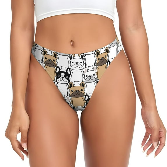 Thongs for Women - French Bulldog 2 No Show Seamless Womens Thongs Underwear, Soft Stretch G String Thongs for Women,Cuteness Ladies Thong Bikini Panties Briefs