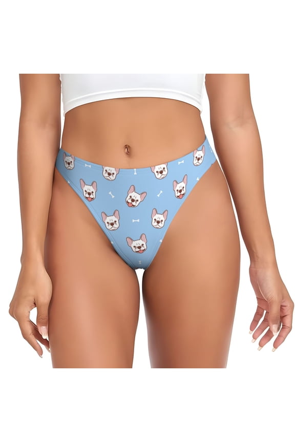 Thongs for Women - French Bulldog Head No Show Seamless Womens Thongs Underwear, Breathable G String Thongs for Women, Ladies Stretch Low Rise Thong Bikini Panties Briefs