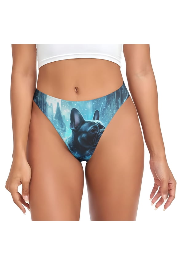 Thongs for Women - Frosty Winter Bulldog Magic No Show Seamless Womens Thongs Underwear, Breathable G String Thongs for Women, Ladies Stretch Low Rise Thong Bikini Panties Briefs