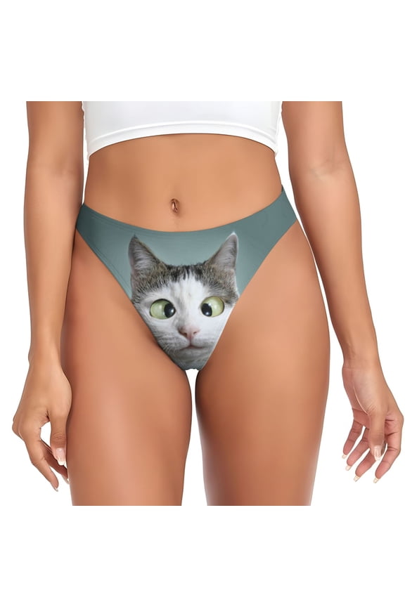 Thongs for Women - Funny Cat No Show Seamless Womens Thongs Underwear, Breathable G String Thongs for Women, Ladies Stretch Low Rise Thong Bikini Panties Briefs