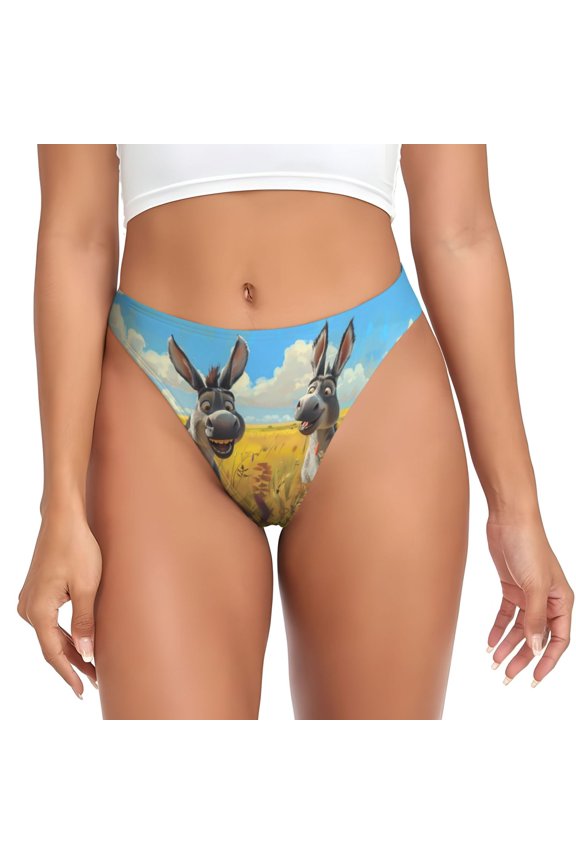 Thongs for Women - Funny Countryside Donkey No Show Seamless Womens Thongs Underwear, Breathable G String Thongs for Women, Ladies Stretch Low Rise Thong Bikini Panties Briefs