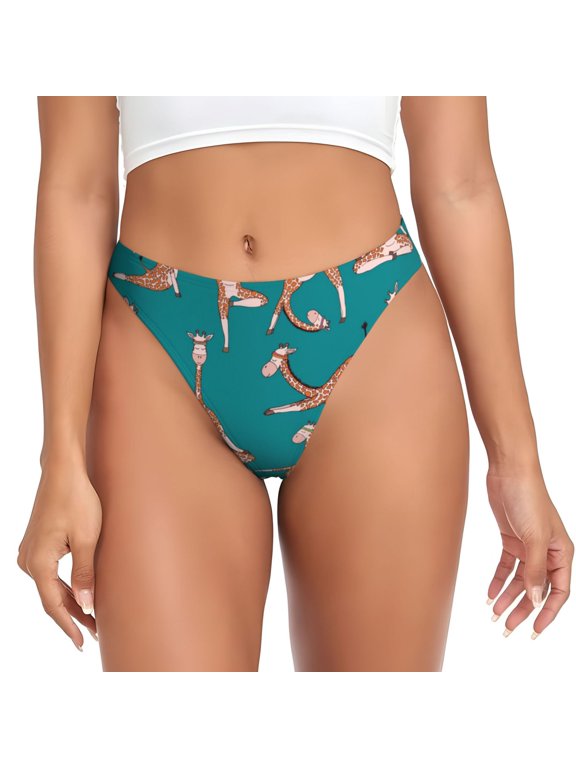 Thongs for Women - Giraffes Doing Various Yoga No Show Seamless Womens Thongs Underwear, Breathable G String Thongs for Women, Ladies Stretch Low Rise Thong Bikini Panties Briefs