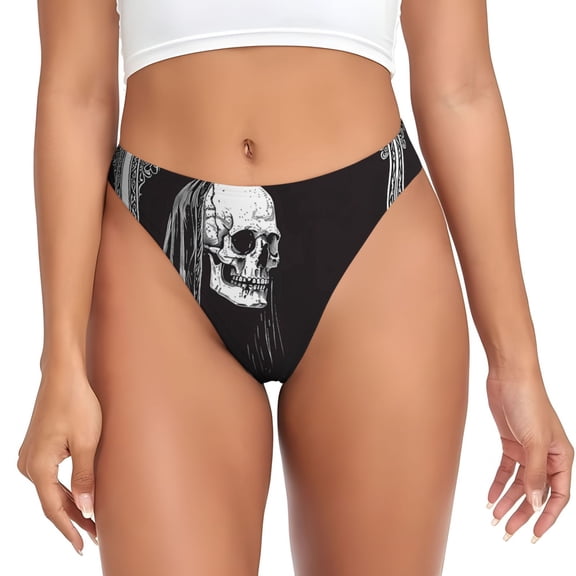 Thongs for Women - Gothic Skull Drape No Show Seamless Womens Thongs Underwear, Breathable G String Thongs for Women, Ladies Stretch Low Rise Thong Bikini Panties Briefs