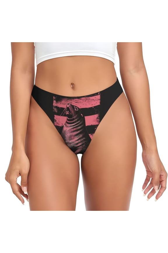 Thongs for Women - Graphic Seal On Stripes No Show Seamless Womens Thongs Underwear, Breathable G String Thongs for Women, Ladies Stretch Low Rise Thong Bikini Panties Briefs