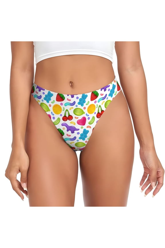 Thongs for Women - Gummy Candy Pattern No Show Seamless Womens Thongs Underwear, Breathable G String Thongs for Women, Ladies Stretch Low Rise Thong Bikini Panties Briefs