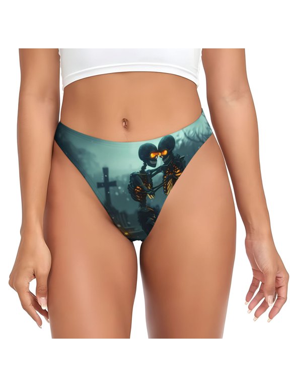 Thongs for Women - Halloween Dancing Couple No Show Seamless Womens Thongs Underwear, Breathable G String Thongs for Women, Ladies Stretch Low Rise Thong Bikini Panties Briefs