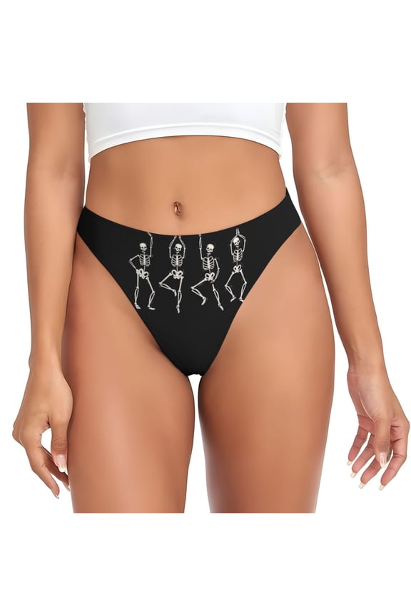 Thongs for Women - Halloween Dancing Skulls No Show Seamless Womens Thongs Underwear, Breathable G String Thongs for Women, Ladies Stretch Low Rise Thong Bikini Panties Briefs