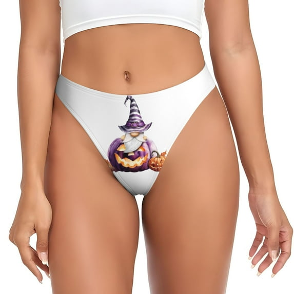 Thongs for Women - Halloween Gnome With Pumpkins No Show Seamless Womens Thongs Underwear, Soft Stretch G String Thongs for Women,Cuteness Ladies Thong Bikini Panties Briefs