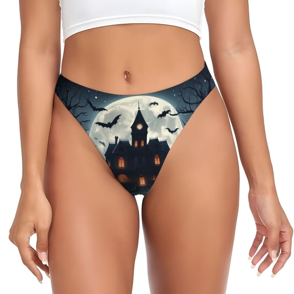 Thongs for Women - Halloween Happy Castle No Show Seamless Womens Thongs Underwear, Soft Stretch G String Thongs for Women,Cuteness Ladies Thong Bikini Panties Briefs