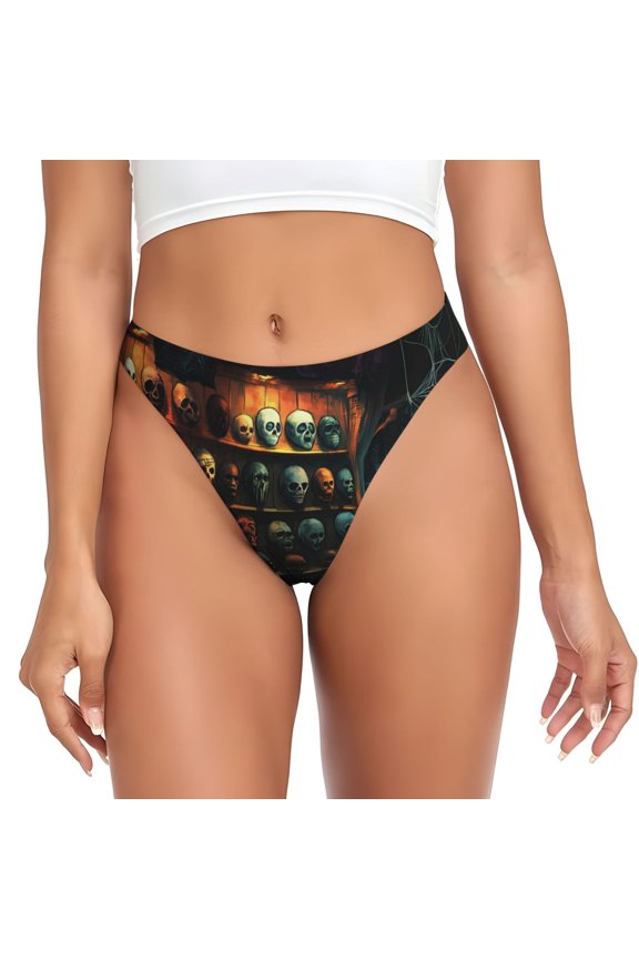 Thongs for Women - Halloween Mask Wall No Show Seamless Womens Thongs Underwear, Breathable G String Thongs for Women, Ladies Stretch Low Rise Thong Bikini Panties Briefs