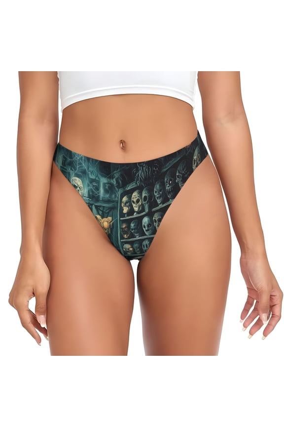 Thongs for Women - Halloween Mask Wall Z No Show Seamless Womens Thongs Underwear, Breathable G String Thongs for Women, Ladies Stretch Low Rise Thong Bikini Panties Briefs