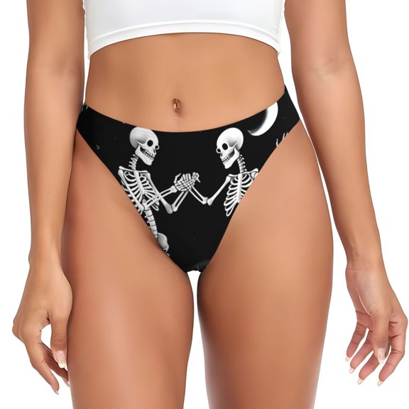 Thongs for Women - Halloween Night Dancing Skeleton No Show Seamless Womens Thongs Underwear, Breathable G String Thongs for Women, Ladies Stretch Low Rise Thong Bikini Panties Briefs