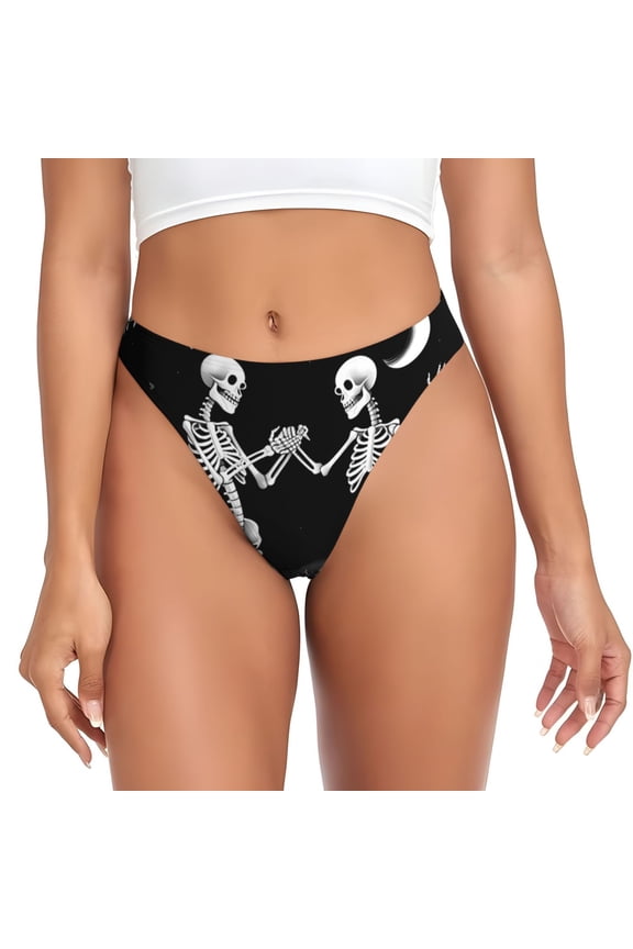 Thongs for Women - Halloween Night Dancing Skeleton No Show Seamless Womens Thongs Underwear, Breathable G String Thongs for Women, Ladies Stretch Low Rise Thong Bikini Panties Briefs