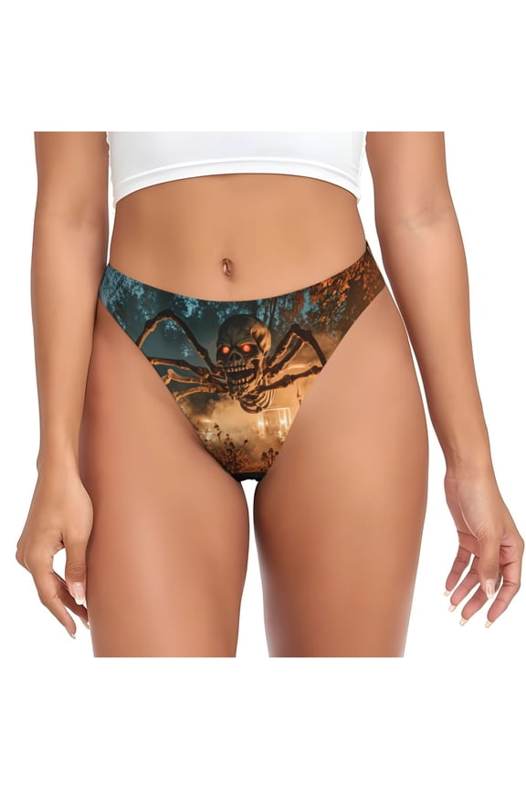 Thongs for Women - Halloween Spider Skull Monster A No Show Seamless Womens Thongs Underwear, Breathable G String Thongs for Women, Ladies Stretch Low Rise Thong Bikini Panties Briefs
