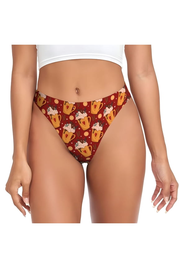 Thongs for Women - Heart Christmas Hot Cocoa No Show Seamless Womens Thongs Underwear, Breathable G String Thongs for Women, Ladies Stretch Low Rise Thong Bikini Panties Briefs