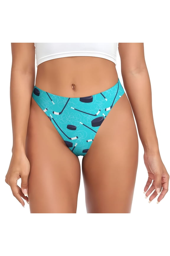 Thongs for Women - Hockey stick blue cute No Show Seamless Womens Thongs Underwear, Breathable G String Thongs for Women, Ladies Stretch Low Rise Thong Bikini Panties Briefs