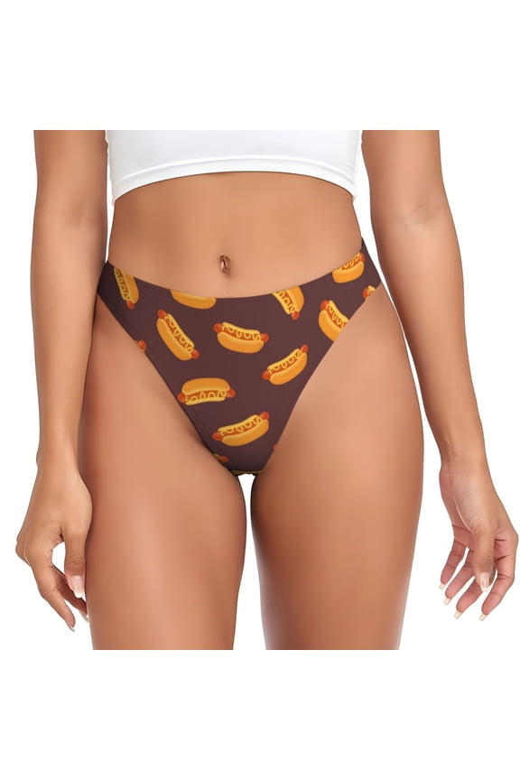 Thongs for Women - Hot Dog Print Brown No Show Seamless Womens Thongs Underwear, Breathable G String Thongs for Women, Ladies Stretch Low Rise Thong Bikini Panties Briefs