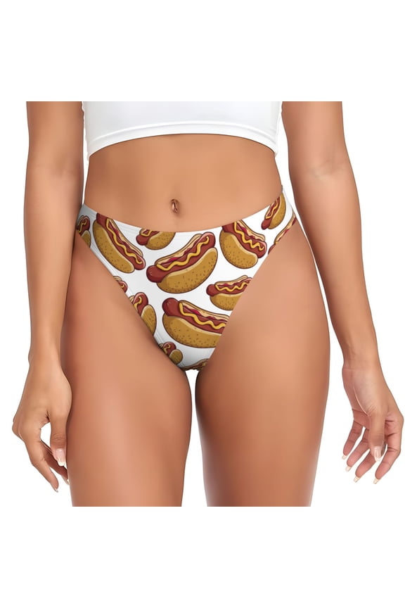 Thongs for Women - Hot Dog Print No.903 No Show Seamless Womens Thongs Underwear, Breathable G String Thongs for Women, Ladies Stretch Low Rise Thong Bikini Panties Briefs