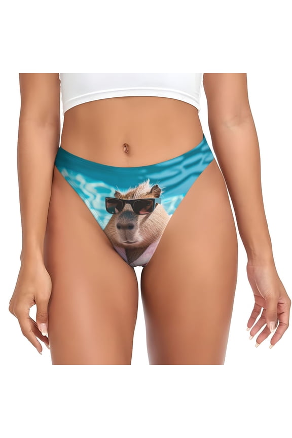 Thongs for Women - Island Vacation Guinea Pig No Show Seamless Womens Thongs Underwear, Breathable G String Thongs for Women, Ladies Stretch Low Rise Thong Bikini Panties Briefs