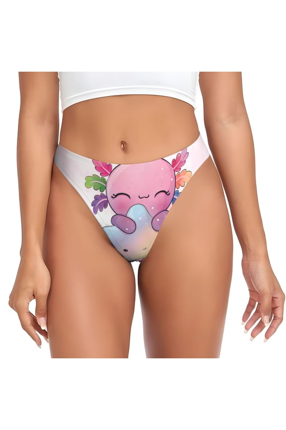 Thongs for Women - Kawaii Axolotl Star Hug No Show Seamless Womens Thongs Underwear, Breathable G String Thongs for Women, Ladies Stretch Low Rise Thong Bikini Panties Briefs