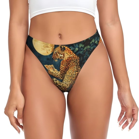 Thongs for Women - Leopard Reading Tarot Cards No Show Seamless Womens Thongs Underwear, Breathable G String Thongs for Women, Ladies Stretch Low Rise Thong Bikini Panties Briefs