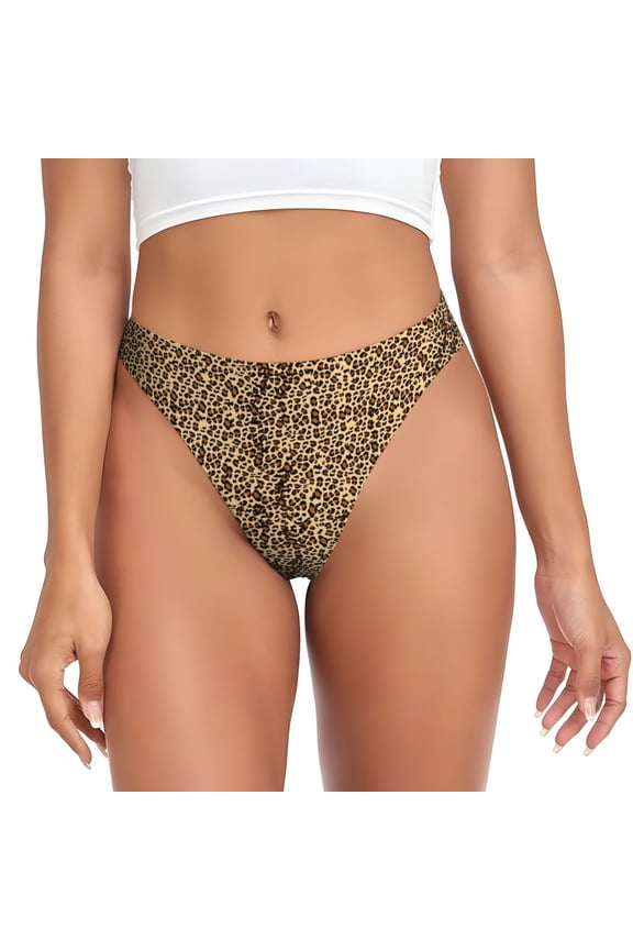 Thongs for Women - Leopard print brown No Show Seamless Womens Thongs Underwear, Breathable G String Thongs for Women, Ladies Stretch Low Rise Thong Bikini Panties Briefs