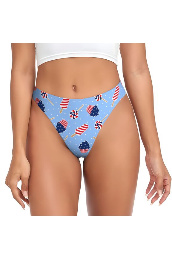 Thongs for Women - Light Red Blue Ice Cream Print No Show Seamless Womens Thongs Underwear, Breathable G String Thongs for Women, Ladies Stretch Low Rise Thong Bikini Panties Briefs
