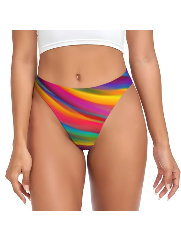 Thongs for Women - Lines Multicolored Rainbow No Show Seamless Womens Thongs Underwear, Breathable G String Thongs for Women, Ladies Stretch Low Rise Thong Bikini Panties Briefs