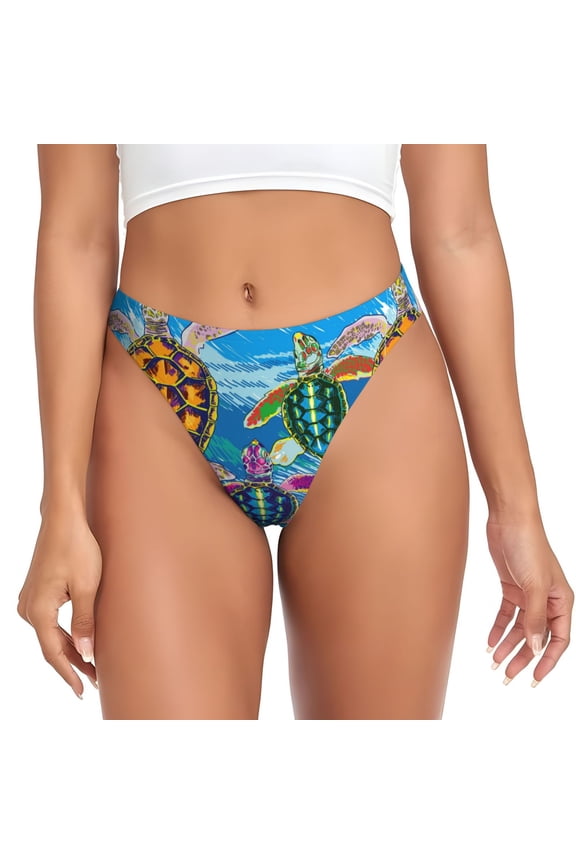 Thongs for Women - Little Sea Turtles No Show Seamless Womens Thongs Underwear, Breathable G String Thongs for Women, Ladies Stretch Low Rise Thong Bikini Panties Briefs