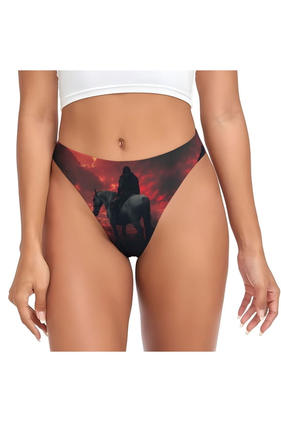 Thongs for Women - Lone Rider Under Red Sky No Show Seamless Womens Thongs Underwear, Breathable G String Thongs for Women, Ladies Stretch Low Rise Thong Bikini Panties Briefs
