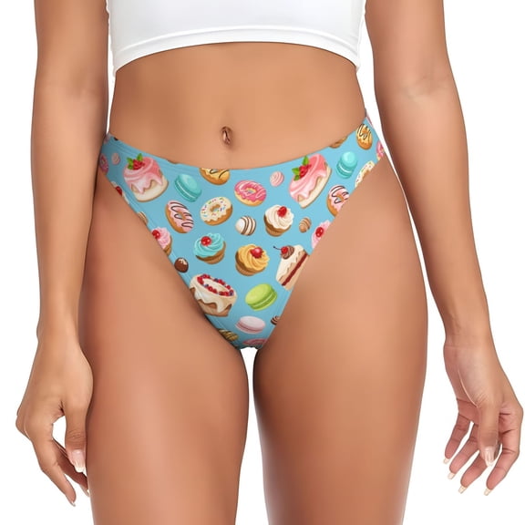 Thongs for Women - Macaroon Cake Donut Print No Show Seamless Womens Thongs Underwear, Breathable G String Thongs for Women, Ladies Stretch Low Rise Thong Bikini Panties Briefs