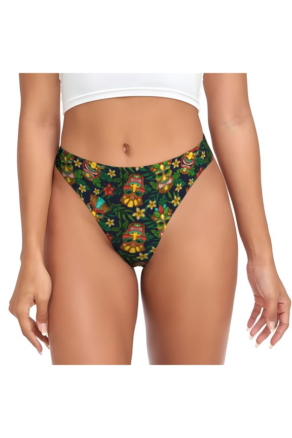 Thongs for Women - Mask Tropical Flower No Show Seamless Womens Thongs Underwear, Breathable G String Thongs for Women, Ladies Stretch Low Rise Thong Bikini Panties Briefs