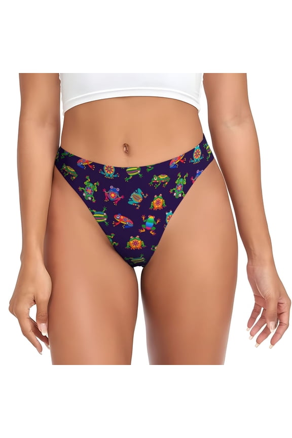 Thongs for Women - Mexican Frogs No Show Seamless Womens Thongs Underwear, Breathable G String Thongs for Women, Ladies Stretch Low Rise Thong Bikini Panties Briefs