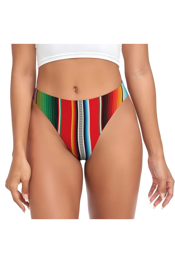 Thongs for Women - Mexican Serape Blanket Stripes No Show Seamless Womens Thongs Underwear, Breathable G String Thongs for Women, Ladies Stretch Low Rise Thong Bikini Panties Briefs