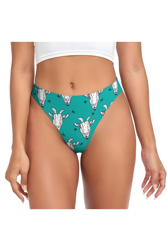 Thongs for Women - Modern Cartoon Goat Head White No Show Seamless Womens Thongs Underwear, Breathable G String Thongs for Women, Ladies Stretch Low Rise Thong Bikini Panties Briefs