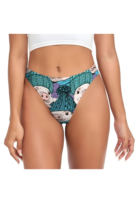 Thongs for Women - Modern Cute Hat Pig No Show Seamless Womens Thongs Underwear, Breathable G String Thongs for Women, Ladies Stretch Low Rise Thong Bikini Panties Briefs