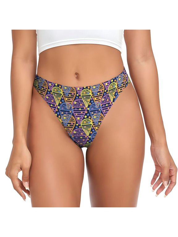 Thongs for Women - Modern Line Ice Cream No Show Seamless Womens Thongs Underwear, Breathable G String Thongs for Women, Ladies Stretch Low Rise Thong Bikini Panties Briefs