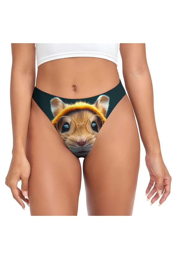 Thongs for Women - Modern Yellow Sweater Guinea Pig No Show Seamless Womens Thongs Underwear, Breathable G String Thongs for Women, Ladies Stretch Low Rise Thong Bikini Panties Briefs