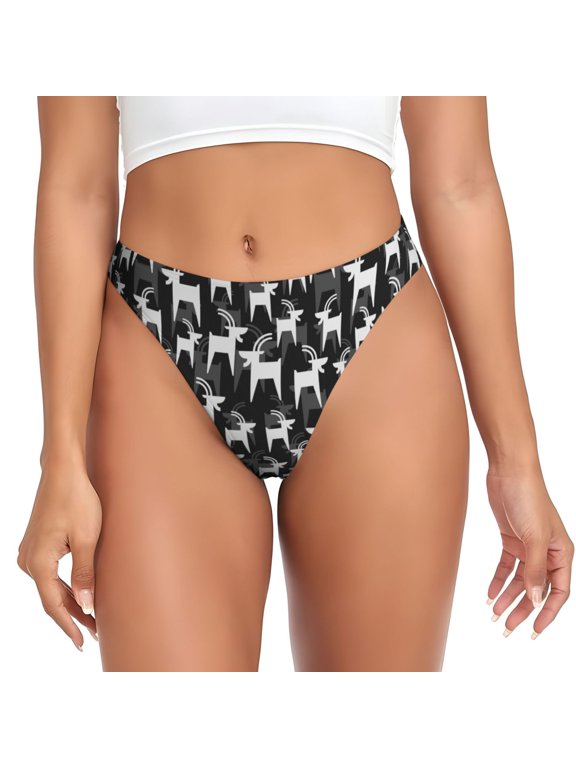 Thongs for Women - Mountain goat cool black No Show Seamless Womens Thongs Underwear, Breathable G String Thongs for Women, Ladies Stretch Low Rise Thong Bikini Panties Briefs