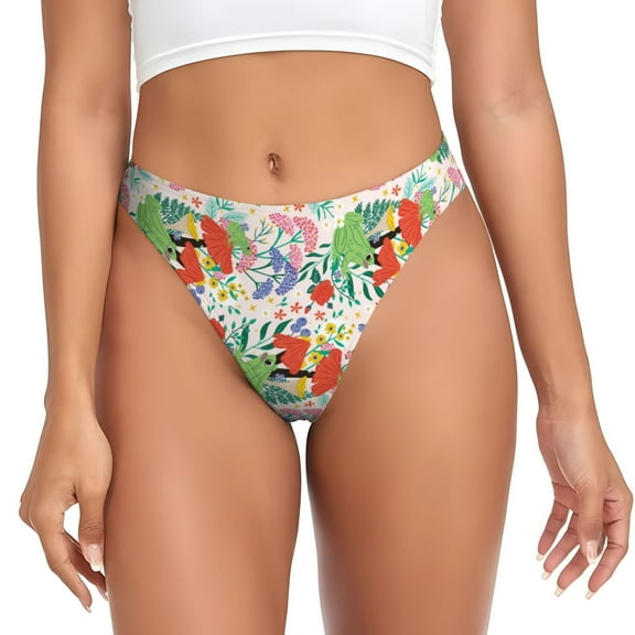 Thongs for Women - Mushroom and Frogs No Show Seamless Womens Thongs Underwear, Breathable G String Thongs for Women, Ladies Stretch Low Rise Thong Bikini Panties Briefs