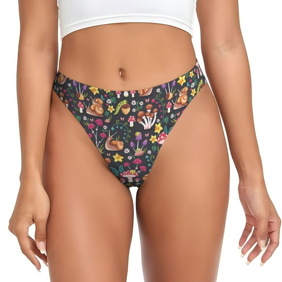 Thongs for Women - Mushrooms Snails Butterflies No Show Seamless Womens Thongs Underwear, Breathable G String Thongs for Women, Ladies Stretch Low Rise Thong Bikini Panties Briefs