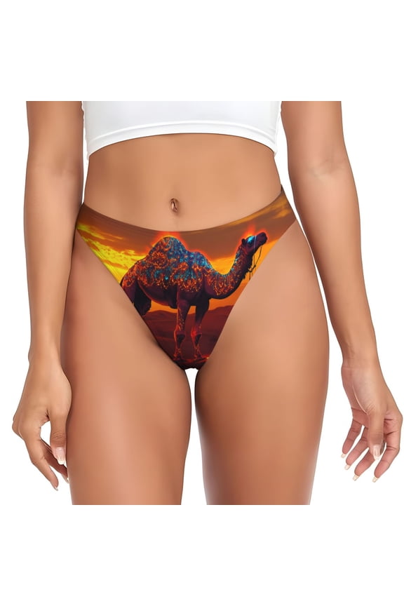 Thongs for Women - Mystical Sunset Camel No Show Seamless Womens Thongs Underwear, Breathable G String Thongs for Women, Ladies Stretch Low Rise Thong Bikini Panties Briefs