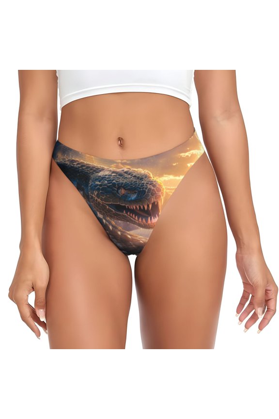 Thongs for Women - Mythical Serpent Mountain Sunrise No Show Seamless Womens Thongs Underwear, Breathable G String Thongs for Women, Ladies Stretch Low Rise Thong Bikini Panties Briefs