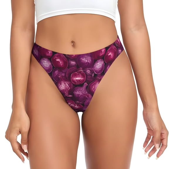 Thongs for Women - Onion purple print No Show Seamless Womens Thongs Underwear, Breathable G String Thongs for Women, Ladies Stretch Low Rise Thong Bikini Panties Briefs