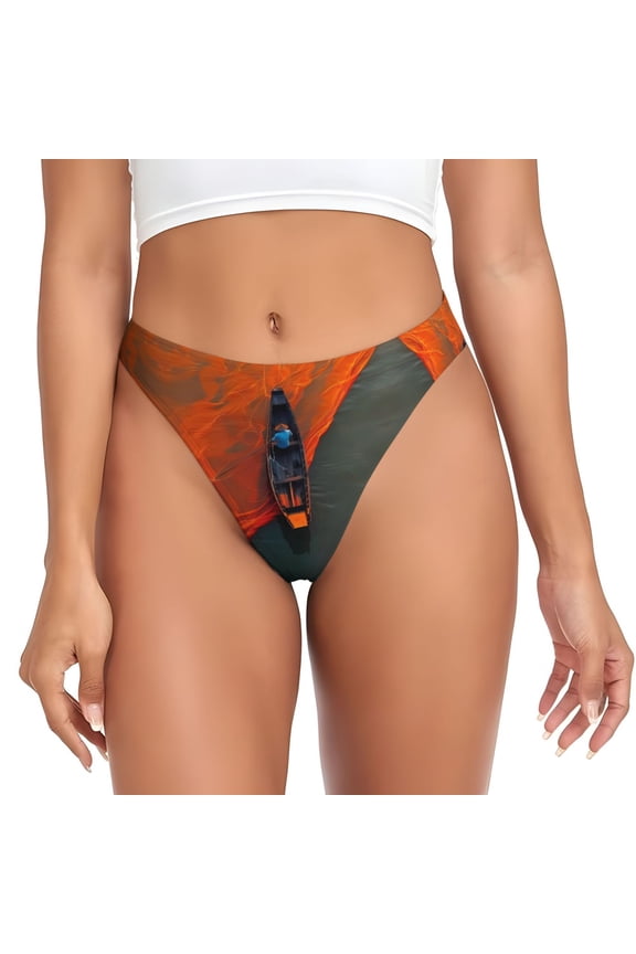 Thongs for Women - Orange Net Fishing Boat No Show Seamless Womens Thongs Underwear, Breathable G String Thongs for Women, Ladies Stretch Low Rise Thong Bikini Panties Briefs